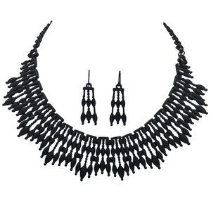 Black Spike Stick Flair Necklace Earrings Set